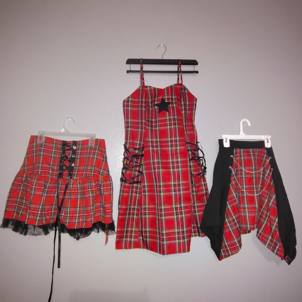 Red Plaid Dress and Skirt Set